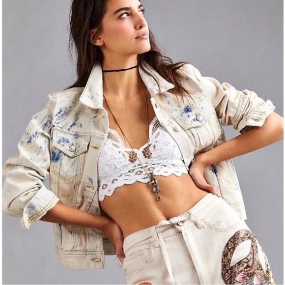 Free People Jackets & Blazers - NWOT Free People Rumors Denim Jacket in Jones Tie Dye Size S